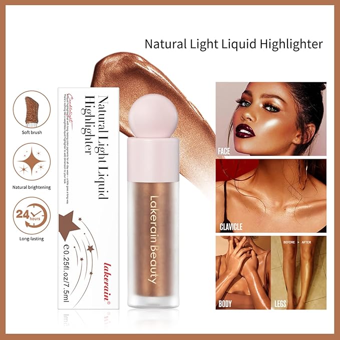 Liquid Highlighter, Shimmer Face Body Highlighter Wand,Waterproof and Long-lasting Cream Smooth Highlighter Illuminator, Silky Natural Glow Makeup Stick for Body, 04#CANDLELIGHT