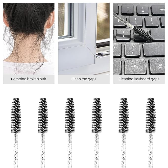 (400+300 Pieces) Black Crystal Handle - 400 Cotton Swabs + 300 Brushes for Lash Extensions, Makeup (Simple Packaging)-(Crystal Black)