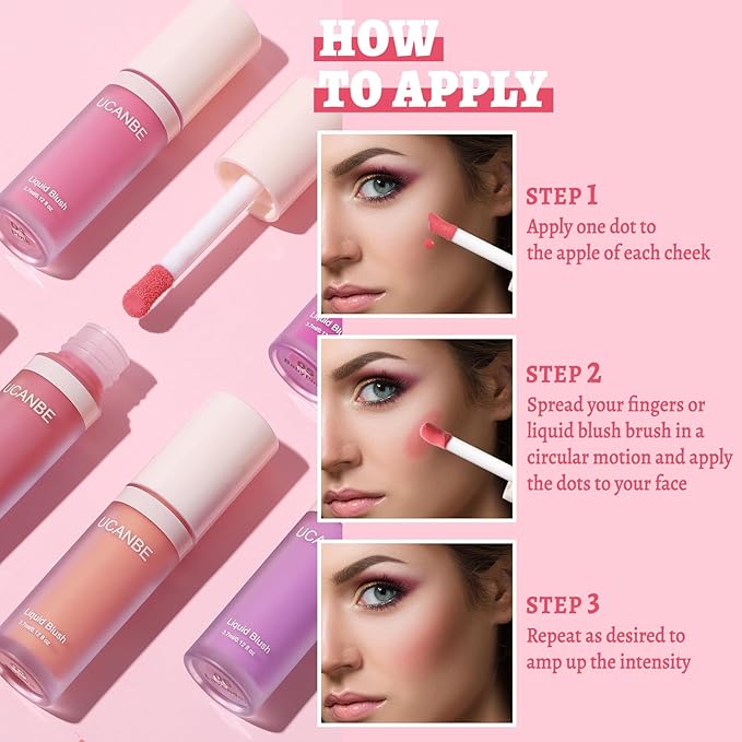 UCANBE Liquid Shimmer Blush Makeup for Cheeks, Highly Pigmented, Long Lasting, Anti-scratch, Natural-Looking, Daily Use Makeup Blush Suitable for Women Girls(05 Baby Pink)