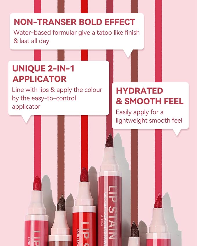 Lip Liner Stain Pen-1Pcs Rose Pink Hydrating Lip Tint, Longlasting Waterproof Smudgeproof lip tint stain Lip Color, Matte Lip Stain Liquid Lip Liner Pencil, Lip Makeup Gift for Women-03