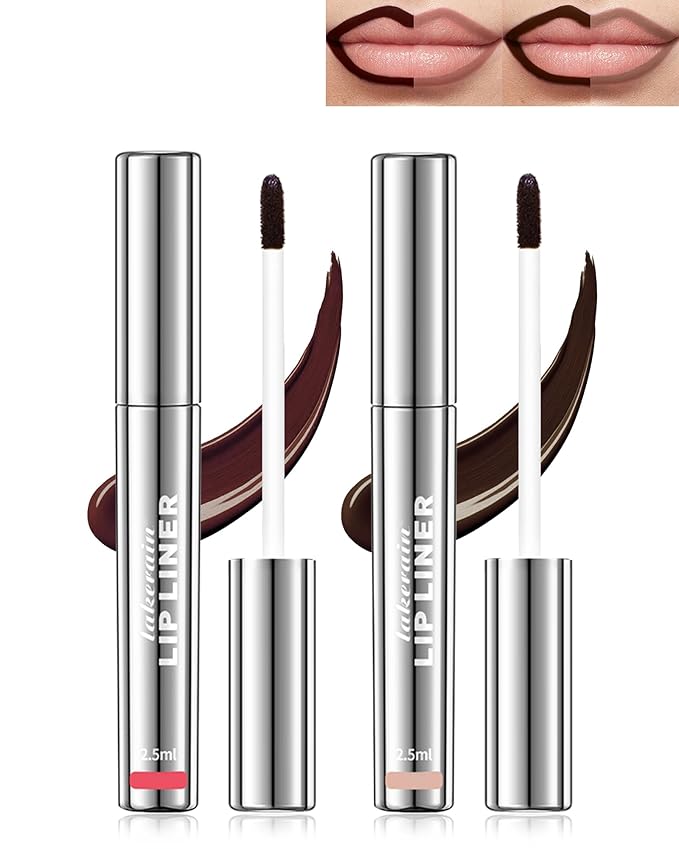 Peel Off Long Lasting Waterproof Lip Liner, 2Pcs Tattoo Stain Transfer-Proof High Pigmented Color Lip Tint All-Day Stay Lipliner Makeup for Women (Nude Pink+Neutral Mauve)