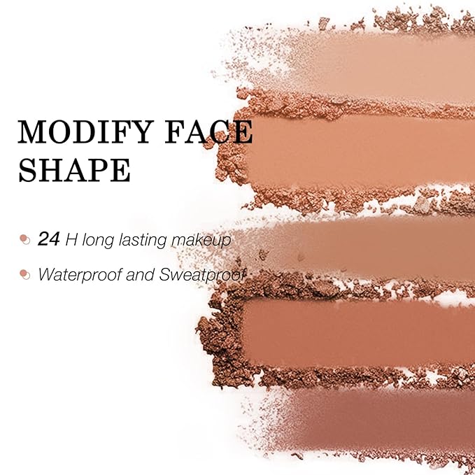 Boobeen 2 Packs Matte Finishing Pressed Powder Contour Palette, Waterproof and Oil-Control Face Contour Bronzer Powder, Non-Caking Natural and Long-Lasting Baked Setting Bronzer Makeup, 5 Colours