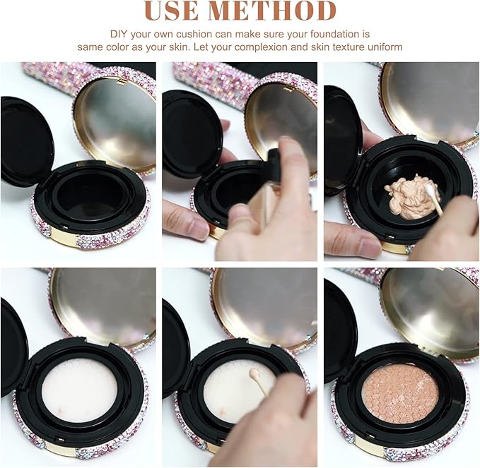 KEYPOWER Makeup Powder Compact Empty Container with Bling Diamond Design, Pink, for Home, Travel/On-the-go, Professional Use