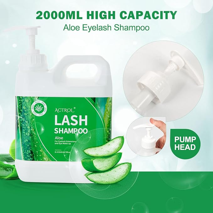 Eyelash Extension Cleanser Aloe 2L Natural Lash Extension Shampoo Professional Eyelid Foaming Cleanser Paraben & Sulfate Free Non-lrritating with Salon and Home Care