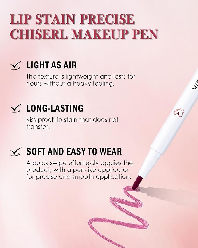 Lip Liner Stain Mark Pen-3Pcs Pink Rose Red Liquid Lip Stain Tint,Longlasting Waterproof Quick Dry Lipstick Lipcolor,Precise Chisel Tip Smooth Lip Gloss Pencil,Lip Makeup Lipstain Pen for Women-SetB