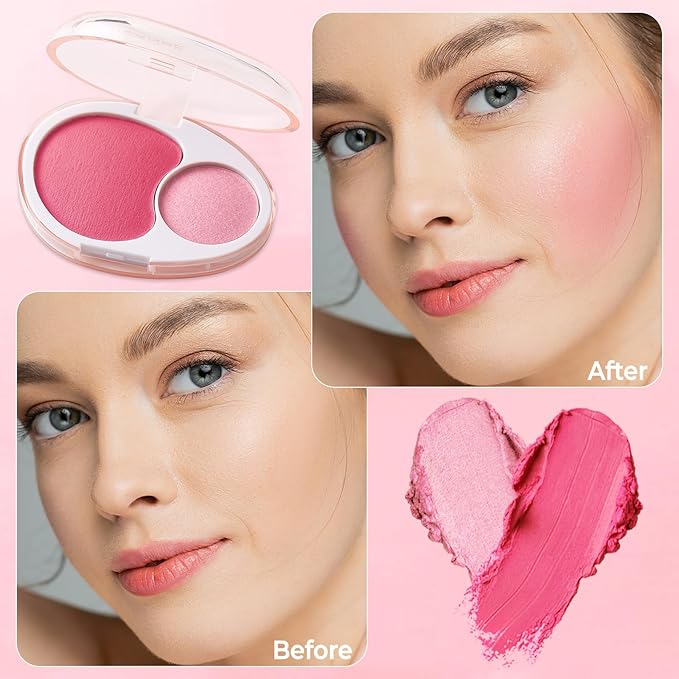 UCANBE Cream Dual Blush for Cheeks: Lightweight Buildable Highlighter and Blush Palette - Smooth Natural Makeup Blush - Long-lasting All-day Face Contour Blush(01#Lemonade)