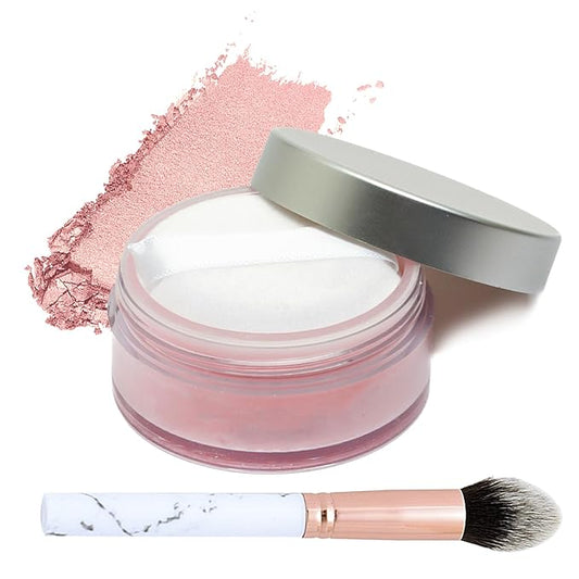 Mineral Setting Powder with brush,Shimmering Powder for Face,Lightweight Long Lasting Oil Control Face Makeup Set,Matte Concealer Setting Makeup Kit for All Skin Types(B)