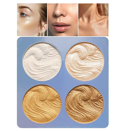Boobeen Highlighter Palette - Powder Shimmer Highlighter Makeup Facial Illuminator Bronzer Palette - Waterproof Long Lasting
