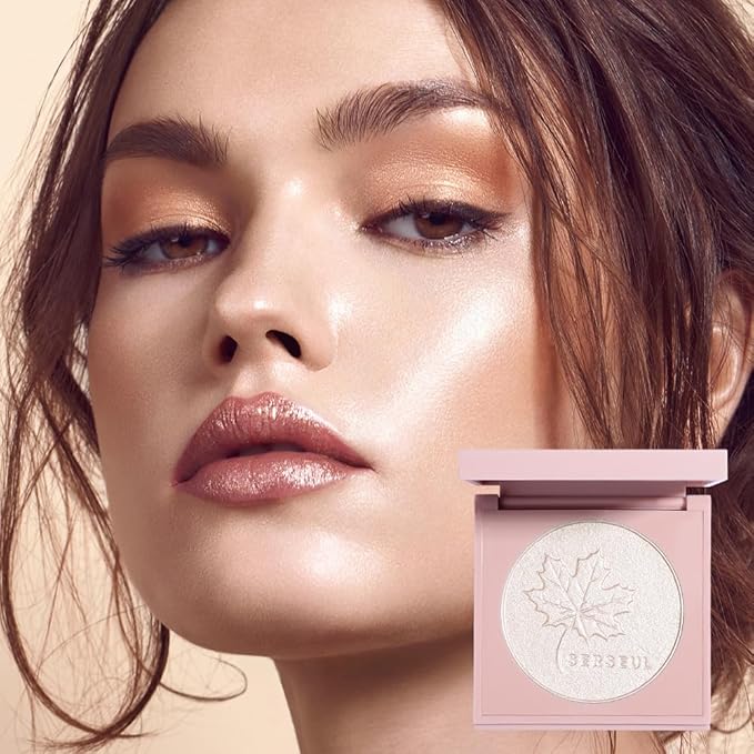 Highlighter Makeup Palette Highlighter Powder Glossy Glitter Highlight Makeup Palette come with mirror -Whtie Champagne