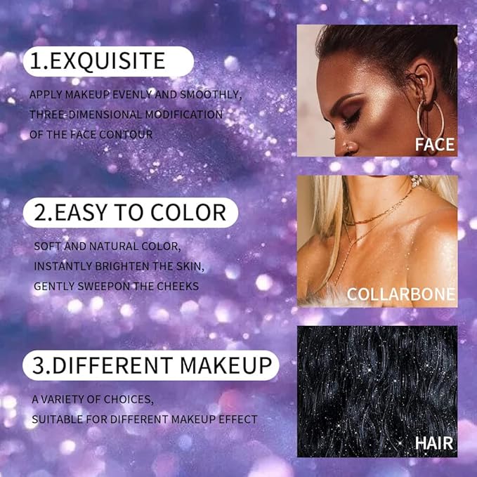 GL-Turelifes Hightlighter Stick Puff Fairy Stick Highlight Powder Glitter Loose Powder Brush Stick Contouring Powder Shimming Powder for Eyes, Face, Body Tiktok Makeup (SetB)