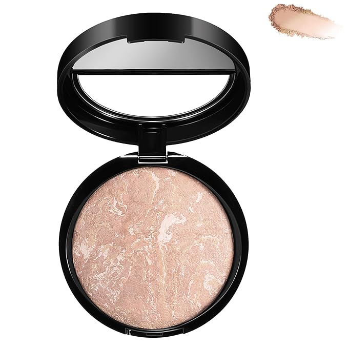 Marble Baked Makeup Setting Powder, Luminous Finish Waterproof Sweatproof Conceal Foundation, 24 H No-Transfer No Smudge Oil-control Pressed Powder Makeup Base (#03 LIGHT BEIGE, 0.53 OZ)