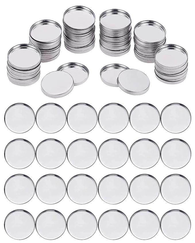 EORTA 100 Pcs Empty Round Metal Tins Palette Pans Silver Mini Aluminum Plate for Paint Eyeshadow Palette Makeup, Diameter 2.5cm