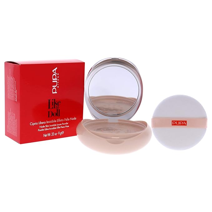 PUPA Milano Like A Doll Loose Powder 001 Light Beige - Soft Powder for Smooth, PHOTOREADY Complexion - Enriched with Hydrating Cottonseed Extract - Blurs FIne Lines and Uneven Texture - 0.32 oz
