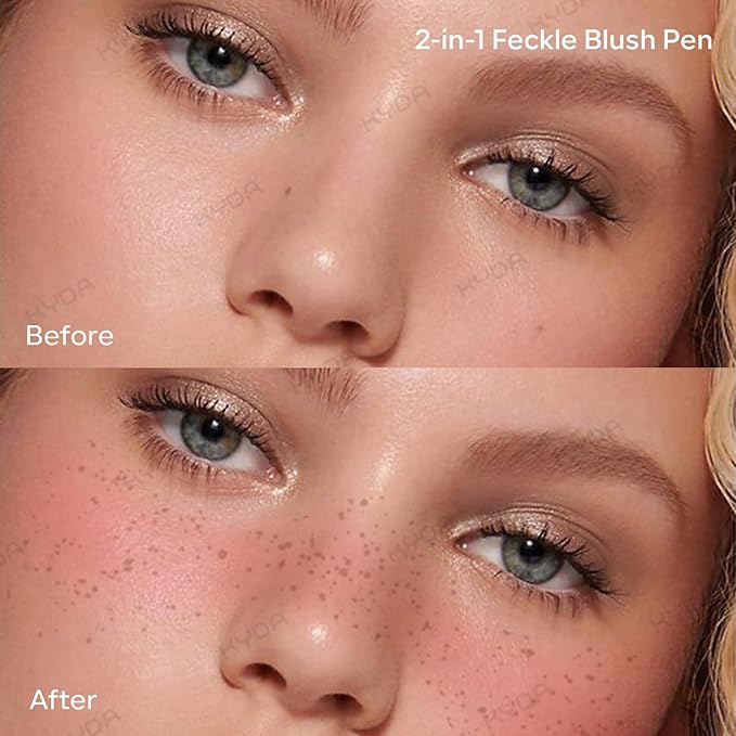 KYDA Freckle Blush Pen, Light Brown Liquid Freckle + Soft Pink Blush Duo, Lasting Freckles Colors for Summer Sunkissed-look, Natural Lifelike Freckles Pen