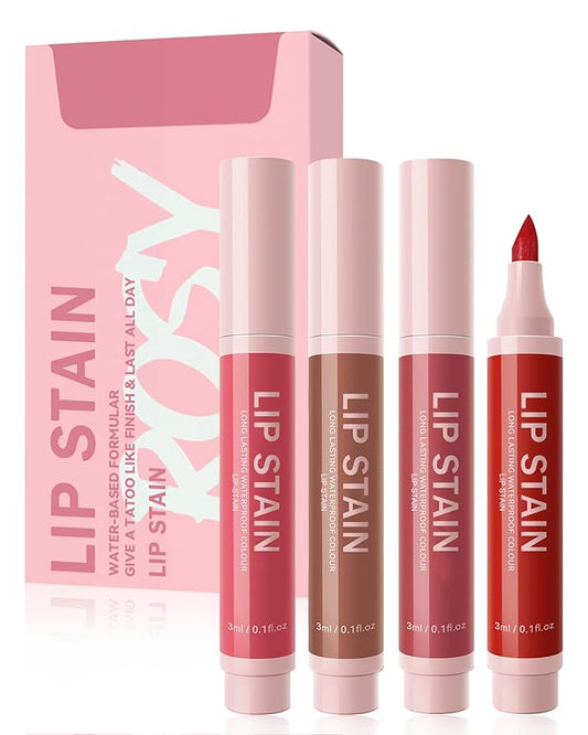 Lip Liner Stain Pen Set-4Pcs Matte Lip Tintr, Longlasting Waterproof Smudgeproof Lip Color, Hydrating Lip Stain Liquid Lip Liner Pencil, Precise Chisel Tip, Lip Makeup Gift for Women-4Pcs