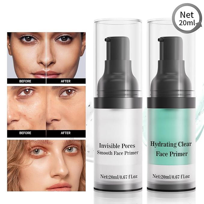 2Pcs Poreless Smoothing Face Primer & Hydrating Face Primer,Restoring Makeup Primer For Flawless,Smooth Skin & Long-Lasting Makeup,Fills In Pores & Fine Lines,Vegan & Cruelty-free