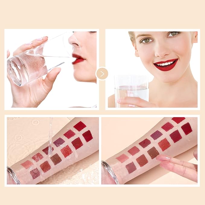 12PCS Matte Liquid Lipstick Set Non-Stick Cup and Not Fade Pigmented Lipstick Long-Lasting Waterproof Velvet Lipgloss Kit Makeup for Girls and Women (Set 03)