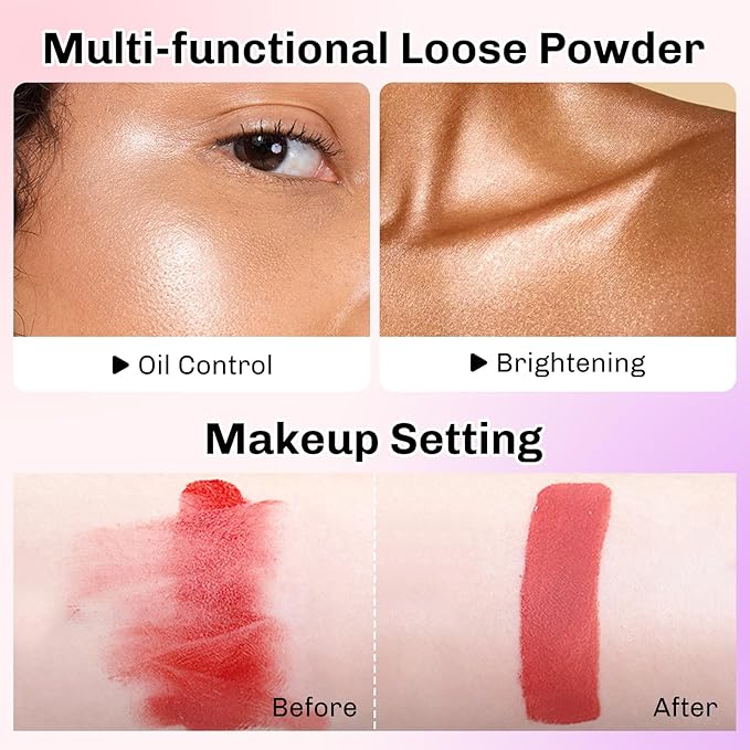 Face Powder Makeup, Shimmering Setting Powder, Oil Control Loose Powder, Matte Highlighter Makeup, Long Lasting Waterproof Concealer Setting Powder for All Skin Tones