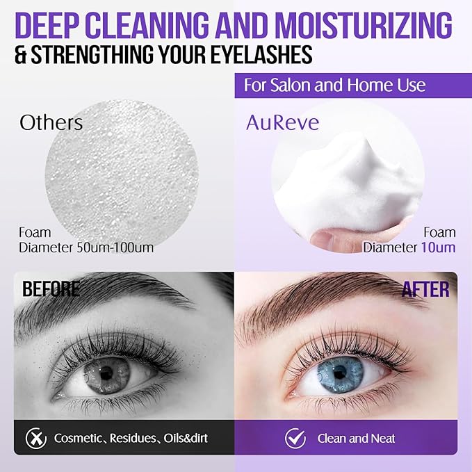 Lash Shampoo for Lash Extensions 60 Ml/2fl.oz Eyelash Extension Cleanser Oil Free Lash Cleanser for Eyelash Care, Gentle Foaming Eyelash Shampoo with Brush for Salon Home Care (Lavender 60ml)