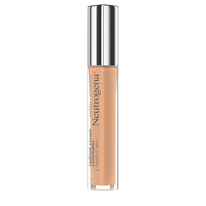 Neutrogena Healthy Skin Radiant Brightening Cream with Peptides & Vitamin E Antioxidant, Lightweight Perfecting Concealer Cream, Non-Comedogenic, Almond Medium 02 with warm undertones, 0.24 oz