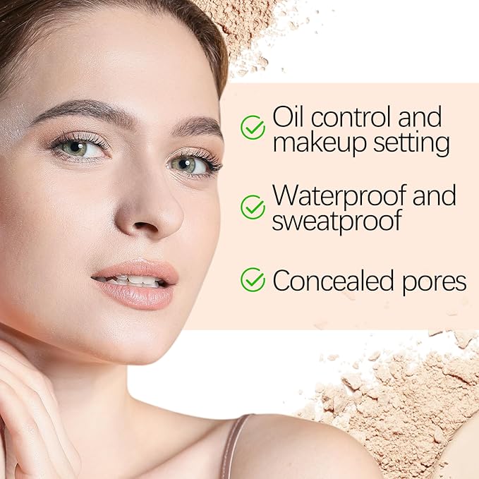 Boobeen Oil Control Face Pressed Setting Powder Compact, 24 Hour Long Lasting Translucent Setting Powder, Lightweight Matte Foundation Makeup for Conceal Pores and Lines With Puff and Mirror