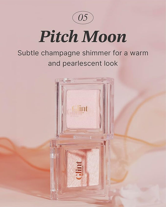 Glint Dewy Highlighter (Pitch Moon, 0.08oz) - Luminous Glow, Infused with Micropearls, Shiny Illuminator. Rich Pigment & Silky Touch, Korean Makeup.