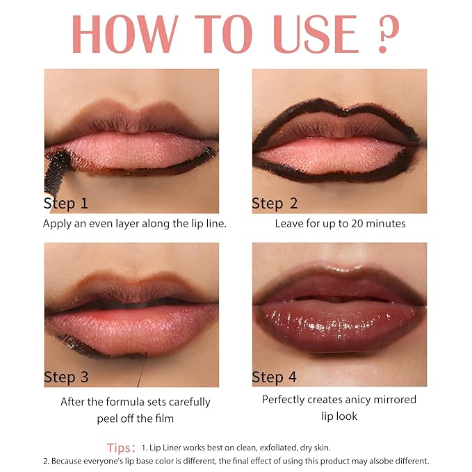 Lip Stain Peel Off, Lip Liner Stain Set Long Lasting Waterproof Lip Tint Stain Peel Off Lip Liner and Lipstick Combo Brown Lip Gloss Tattoo Nude Transfer Proof for Women Everyday Makeup