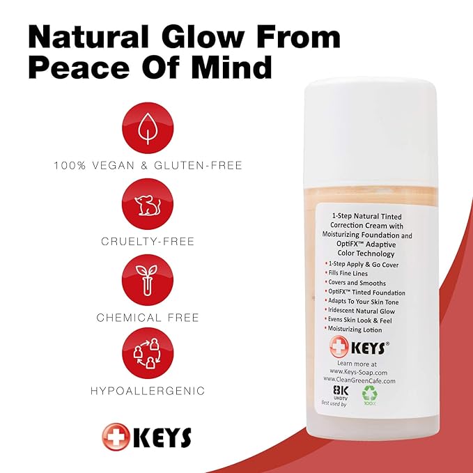 Keys Care KPRO Hydrating Tinted Correction Cream with OptiFX Adaptive Color Technology | Moisturize, Smooth, and Fill Fine Lines| 100% All-Natural & Hypoallergenic (3.4 oz)