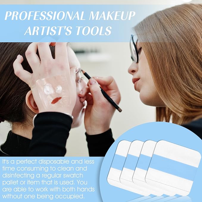 100PCS Makeup Hand Palette Single Use Foundation Mixing Palette Adhesive Tape Disposable Transparent Waterproof Cosmetic Tray Professional Makeup Artist Must Haves Supplies for Women Girls