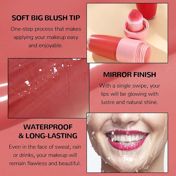 DAGEDA Lip Tint Stain, Glossy Lip Colour with Soft Big Brush Head, Easy to Color Lip Gloss,Moisturizing,Highly Pigmented Liquid Lipstick,Dual Use Lip & Cheek Tint Fun Lip Makeup (Peachy)