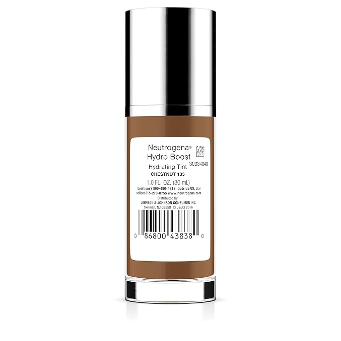 Neutrogena Hydro Boost Hydrating Tint with Hyaluronic Acid, Lightweight Water Gel Formula, Moisturizing, Oil-Free & Non-Comedogenic Liquid Foundation Makeup, 135 Chestnut Color 1.0 fl. oz