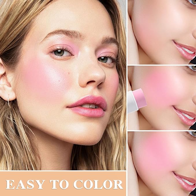 Cream Blush Stick with Brush and Makeup Sponge,Waterproof Multi Cream Makeup Stick,Lightweight,Long-lasting,2 in 1 Multi Blush for Cheeks & Lip Tint & Eyeshadow E