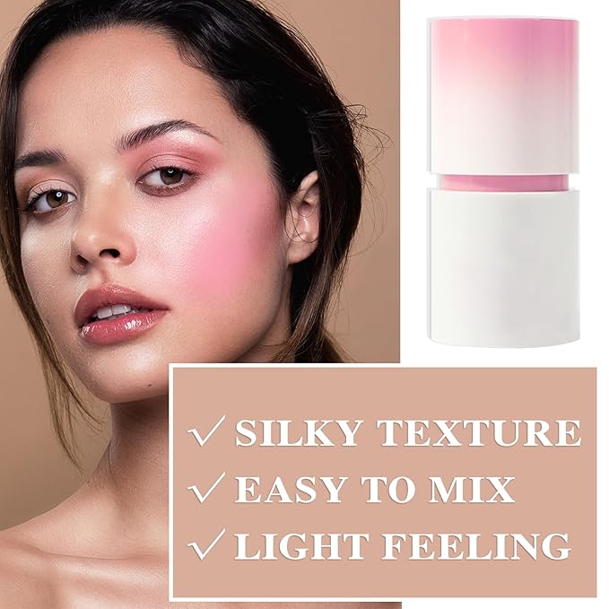 Cream Blush Stick with Brush and Makeup Sponge,Waterproof Multi Cream Makeup Stick,Lightweight,Long-lasting,2 in 1 Multi Blush for Cheeks & Lip Tint & Eyeshadow E