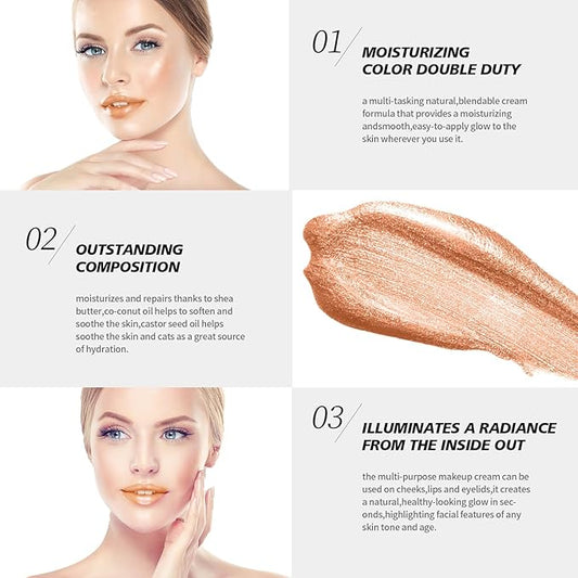 Lamu's Cosmetics Moisturizing Miracle Balm, Multi Glow Balm,Face Blush Cream Blush for Cheeks,Radiant Finish, Hydrating,Natural Glow 50g/ 1.75 Oz(GOLDEN)