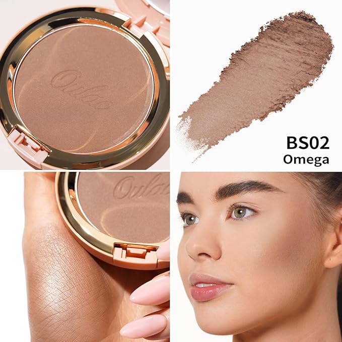 Oulac Matte Bronzer Powder Face Makeup with Mirror - Natural SunKissed Bronzer Look,Highly Pigmented Cream Bronzer, Long Lasting Glow, Easy to Blend, Vegan & Cruelty-Free BS02, 【BS02 Omega】