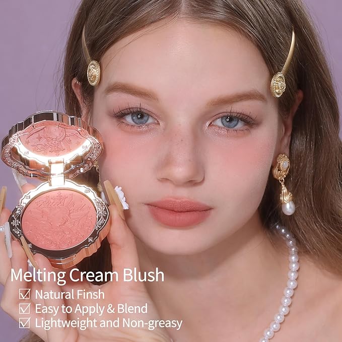 Flower Knows Little Angel Cream Blush 03 Paradise Poet+Butterfly Cloud Collar Angled Powder Brush Pearly Moonlight