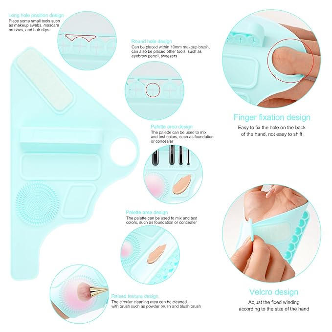 Makeup Mixing Palette Wrist Strap,Foldable Makeup Brush Storage Palette,Silicone Hand Wrist Makeup mixing tray Draw Assistance Tool for Small to Medium Brush