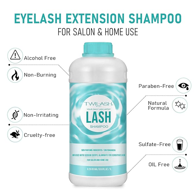Lash Shampoo Bulk Upgraded Formula, Eyelash Cleanser for Extensions 1 Liter, Safe Makeup Remover, Non-irritating or Burning Formula Eyelid Foaming Cleanser for Professional Salon and Home Use