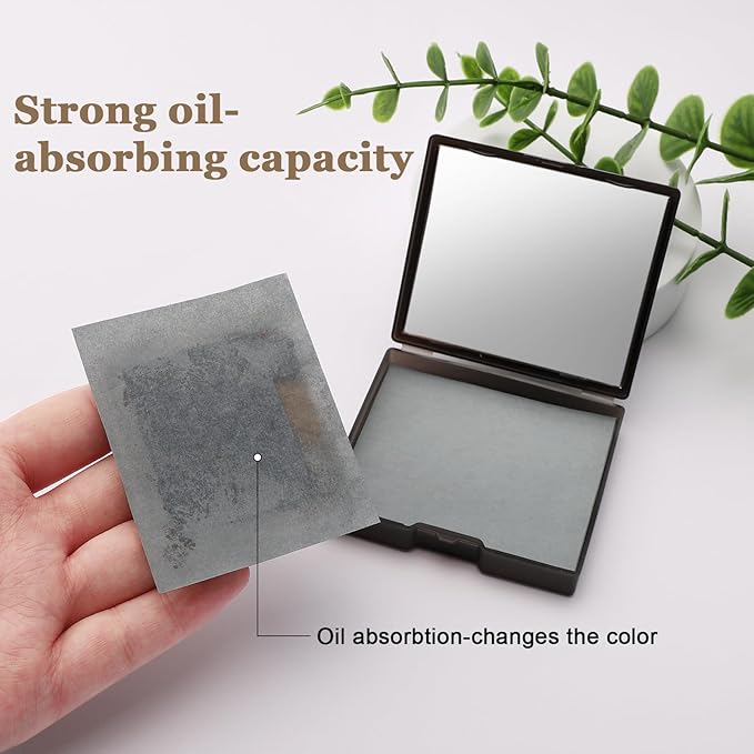 Oil Blotting Sheets for Face With Travel Makeup Mirror - Bamboo Charcoal 200 Sheets, Oil Absorbing Papers, Makeup Friendly, for Oily Skin