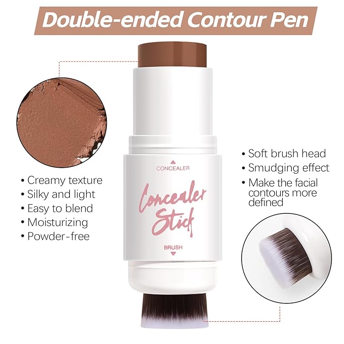 Dual-Ended Contour Stick, Matte Face Shaping & Highlighter Stick, Waterproof Bronzer Pen, Non-greasy, Create a Lightweight Finishing Makeup
