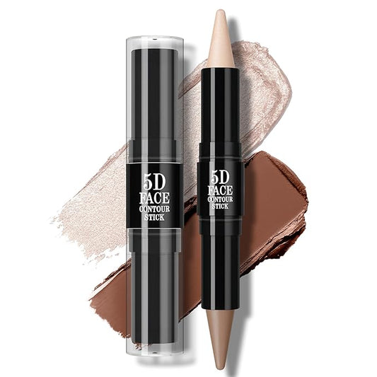 Duo Eye Highlighter & Face Concealer Pencil 2 in 1 Cream Brow Brightener Contour Cone Tip Pen Shimmer Inner Corner Eye Luminizers Creamy Matte Bronzer Cosmetics Stick for Eye Face Makeup