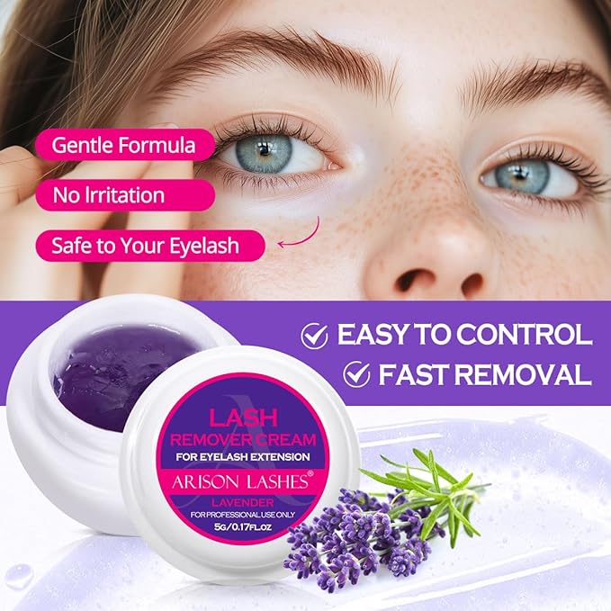 ARISON LASHES Lash Remover For Eyelash Extension Cream Remover Low Irritation Cream Remover for Sensitive Skin Fast Dissolution Professional Eyelash Extensions Salon Use(Lavender)