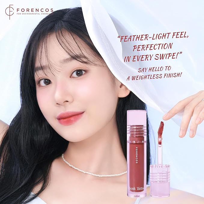 FORENCOS Soak Vegan Lip Tint/Stain, Water Gel Formula, Weightless & Non-sticky Finish, Vivid Color, Smudge-proof, Cruelty-Free, Korean Makeup, Waterproof, 0.11 oz (09 Aurore)