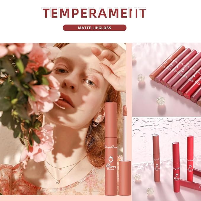 4 Colors Matte Lip Stain Liquid Lipstick For Women Teens Makeup Set Long Lasting Waterproof lip liner stain Fade Resistant Highly Pigmented Lightweight Portable Vegan Lip Stick matte Set C