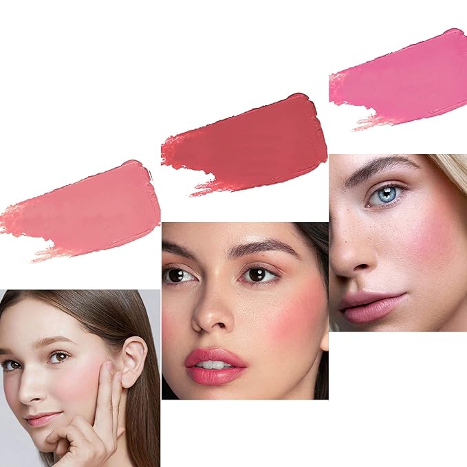 Blush Stick Set Matte Cream Blush Stick for Cheeks, Eyes and Lips Natural Makeup Waterproof Long Lasting (Set 01)