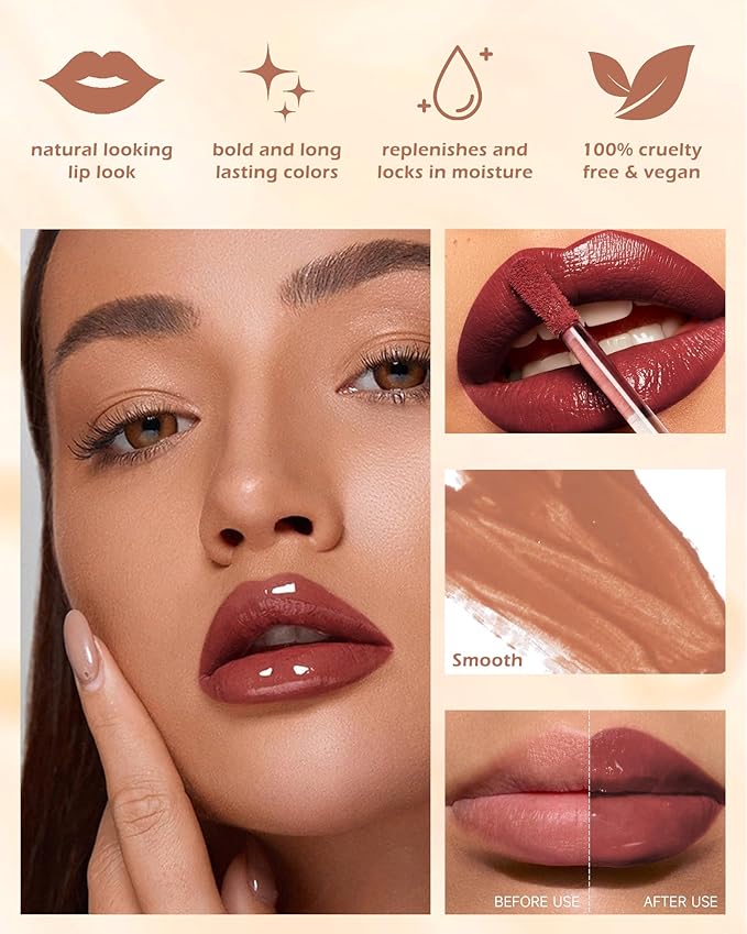 Hydrating Lip Tint Stain-1Pcs Tinted Plumping Lip Glow Oil, Moisturizing Water Lip Stain Makeup, Pigmented Non-Sticky Vegan Lip Gloss, Multi-Use Lip & Cheek Tint, Nude Glossy Finish, Cruelty Free-02#