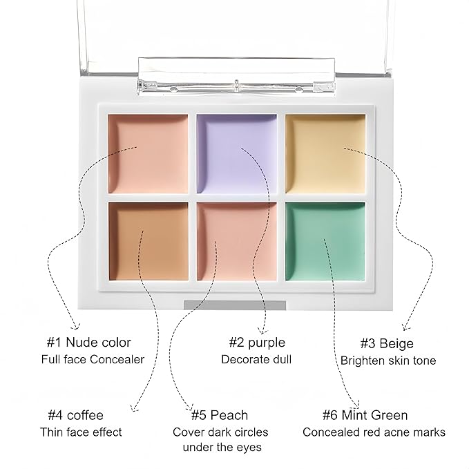 6 Colors Concealer Palette, Colour Correcting Makeup Palette, Long Lasting Smooth Lightweight Concealer And Contour Palette