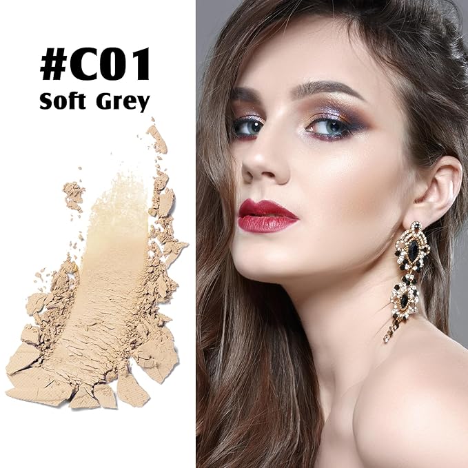 Cream Contour Powder Palette Kit with Brush & Mirror, Matte Bronzer Cool Toned Contour Powder Palette for Face Sculpting Makeup (#C01 Soft Grey)