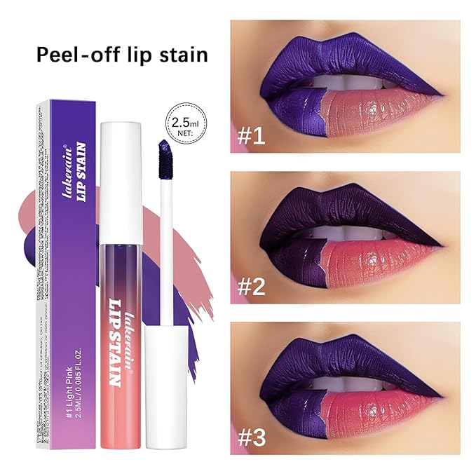 Peel-Off Lip Tint Set - Tattoo Lip Stain Kit, Long-Lasting Matte Finish, Moisturizing Peel-Off Lip Mask, Waterproof & Smudge-Proof, 24H Color Hold (#3 Hot Pink, 1)