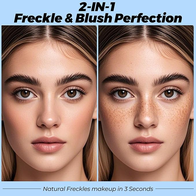 Erinde 2PCS Natural Freckle Blush Pen, 2 in 1 Liquid Freckle Stamp & Liquid Blush for Cheeks, Long Lasting Waterproof Freckles Tattoo Marker for Natural Sunkissed Makeup